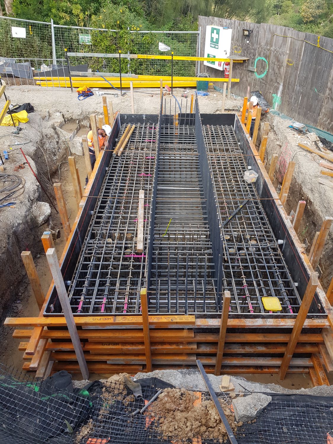 Pilecap reinforcement boxed out in timber formwork